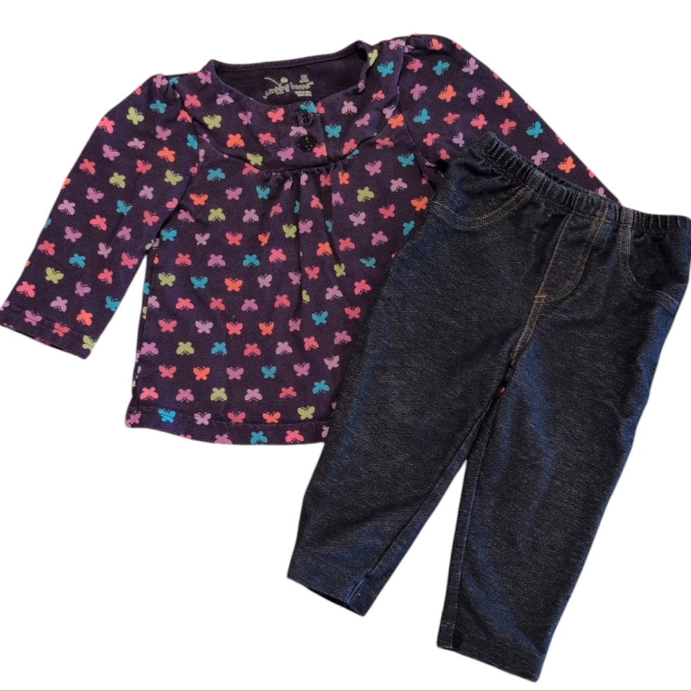 🍁2/$7🍁Purple Butterfly Long Sleeves And Jeggings Outfit